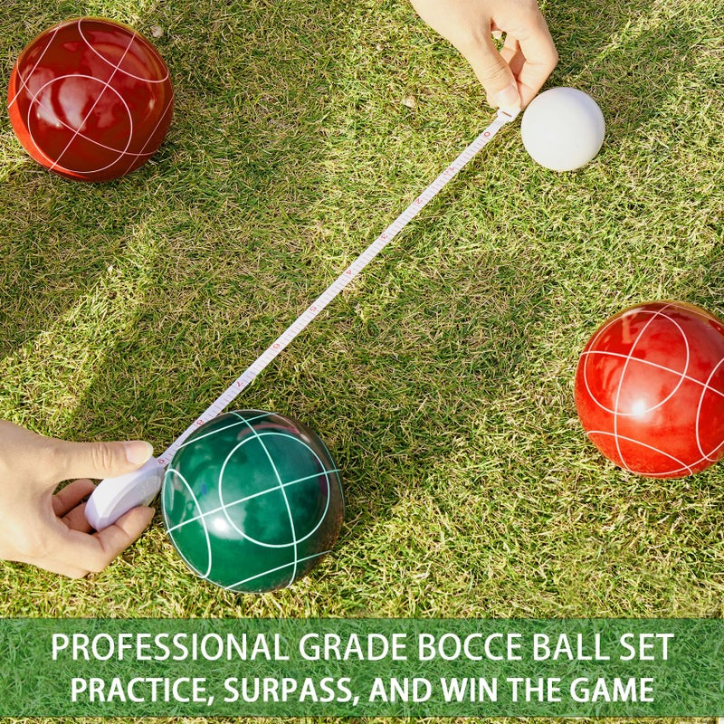 Pointyard Bocce Ball Set, 90mm Resin Bocce Ball Set with 8 Resin Bocce Balls/1 Pallino/Nylon Zippered Bag/Measuring Tape - Outdoor Lawn Games for Adults Family/Yard/Beach Game - Image 3